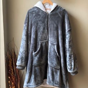 Sherpy Grey Sherpa Lined Zip Robe Hoodie Sweater